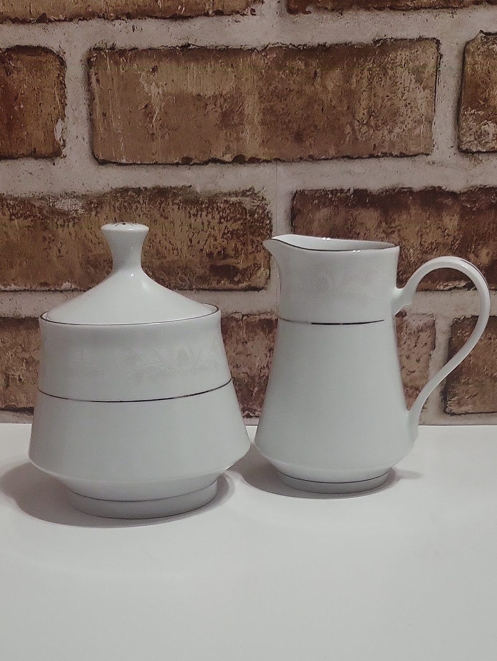 Vintage Crown Ming Fine China, Jian Shian, Creamer & Sugar Set with Silver Band